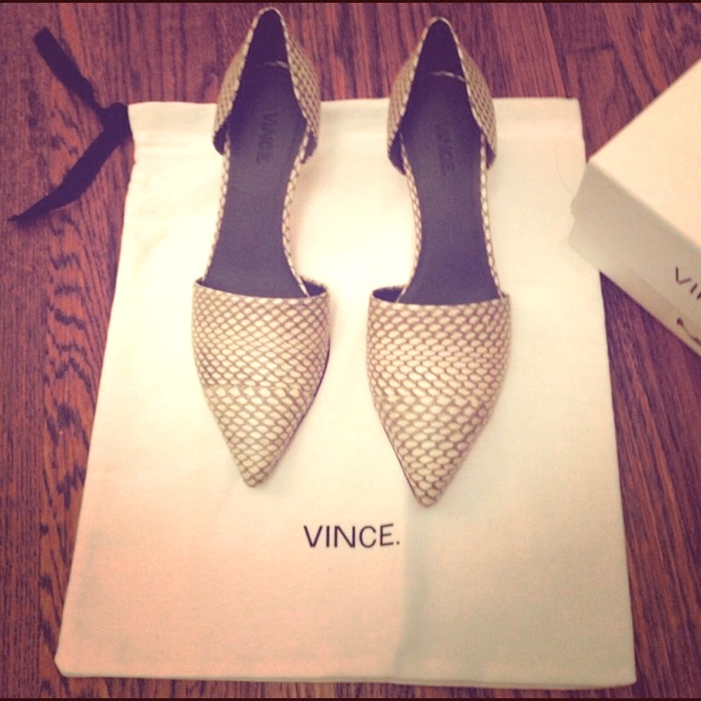Vince Cream Textured Pointed Toe D'Orsay Flats